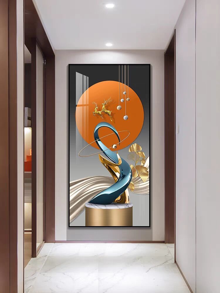 そぅ轻奢风玄关装饰画现代简约走廊竖版壁画抽象大气客厅过道挂画