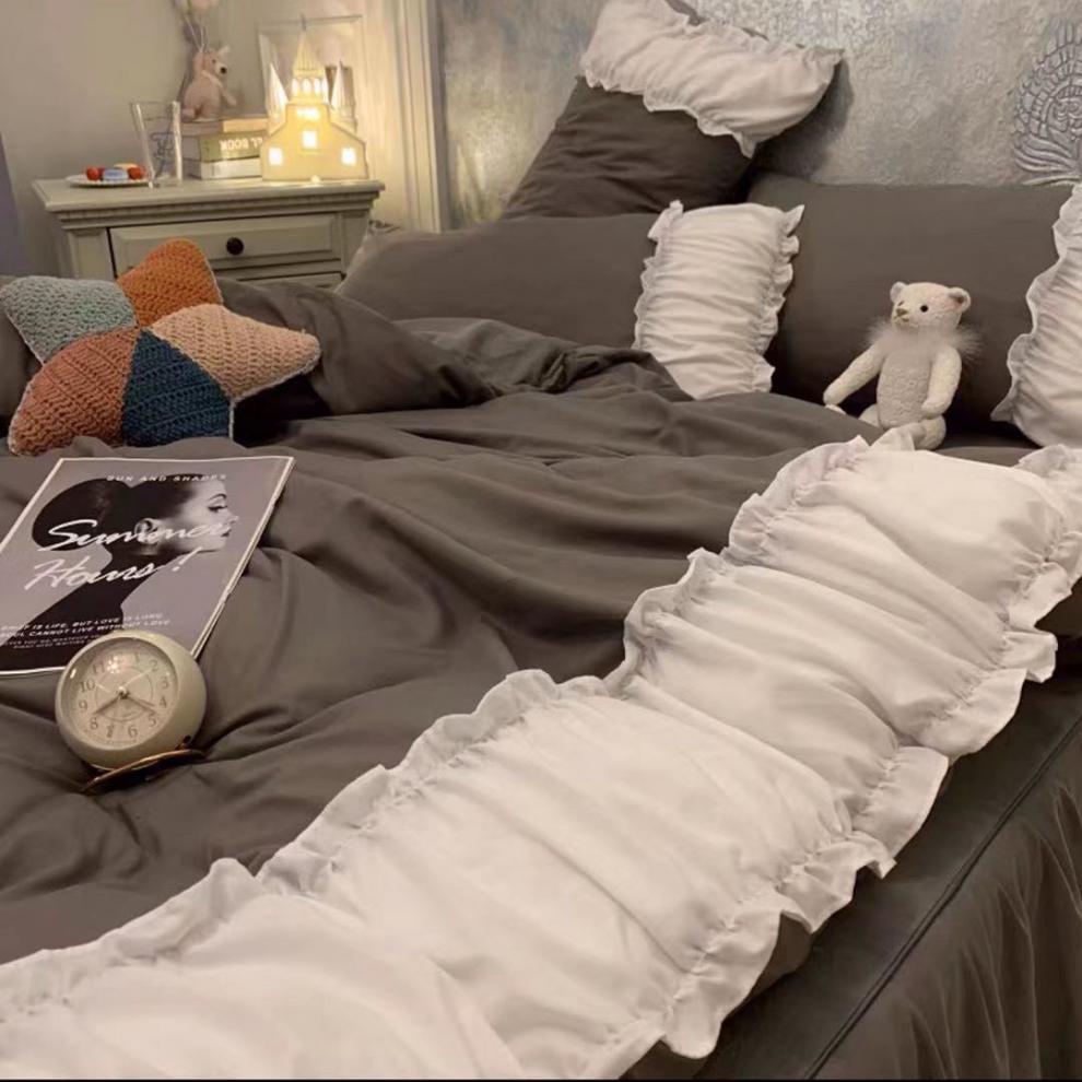 梦美家纺ins温柔风床裙款床单四件套被套春秋季单人床上床品网红水洗