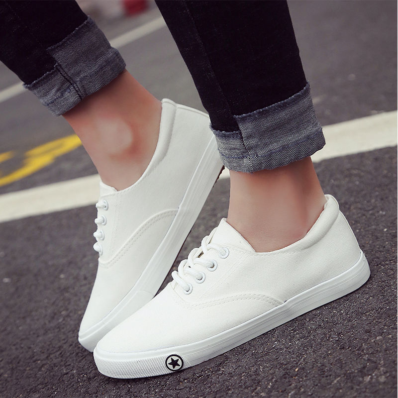 秋季新款韩版学生平底布鞋百搭小白帆布女鞋秋冬基础街拍白鞋 白色 39