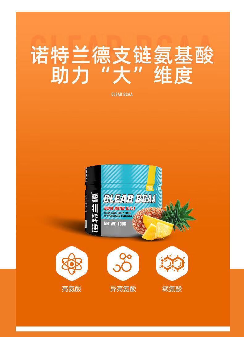 诺特兰德支链氨基酸100g桶健身运动bcaa支链菠萝味100g2桶囎摇杯