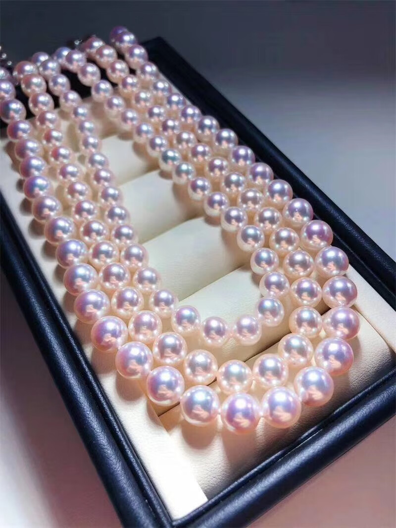 {klcopk珠宝 } 日本 akoya 天女珍珠项链品质镜面光圆形串珠极光小