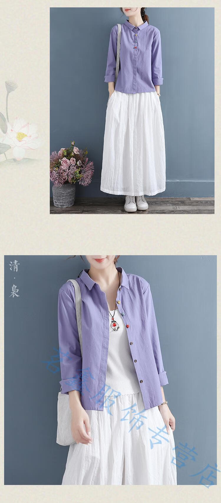 新款女士时尚麻布衣服女装款麻料女装上衣百搭女式文艺范中国风复古