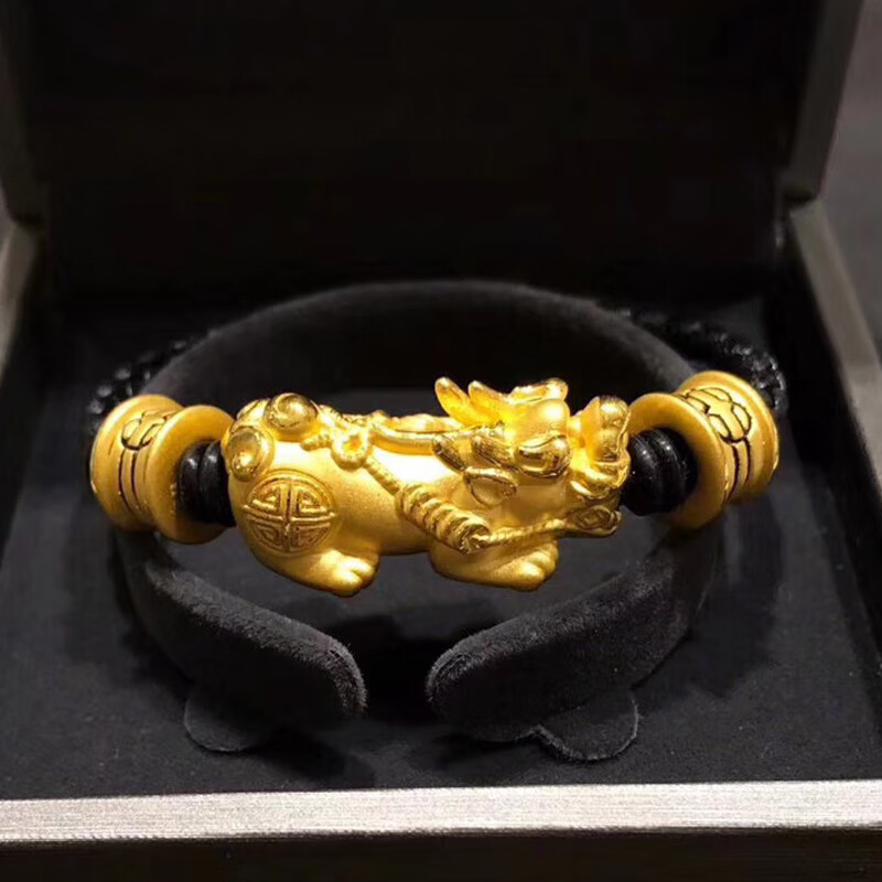 老凤祥款式3d硬金貔貅黄金手链皮绳金转运珠男女款520爱情礼物足金999