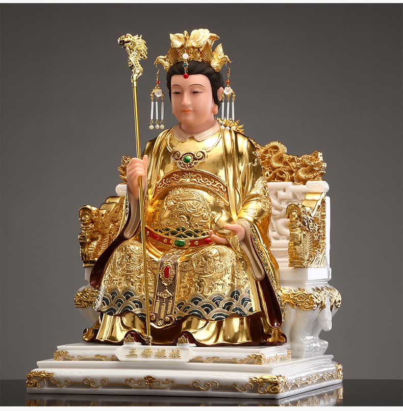 520 贴金玉帝王母神像供奉家用汉白玉石雕玉皇大帝王母娘娘神像摆件
