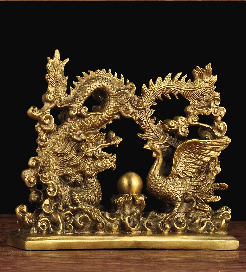 全铜龙凤戏珠风水工艺品家居客厅创意送结婚礼品一对