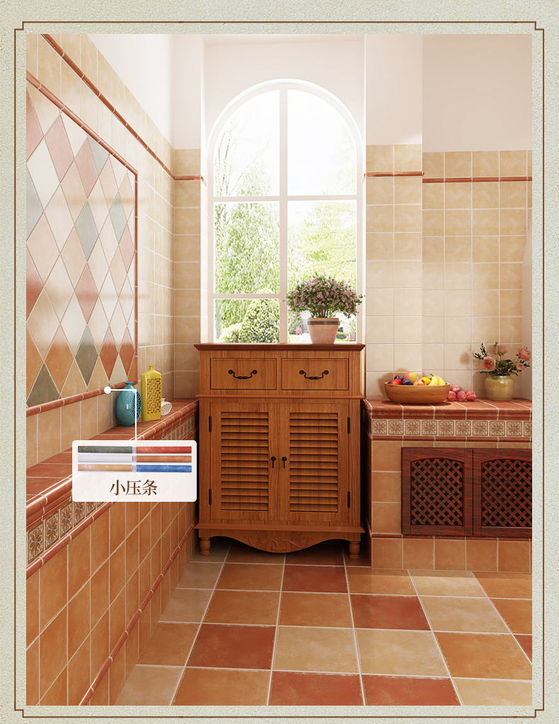 茵之阙美式田园厨房瓷砖仿古砖地中海卫生间墙砖厨卫砖防滑地砖lf
