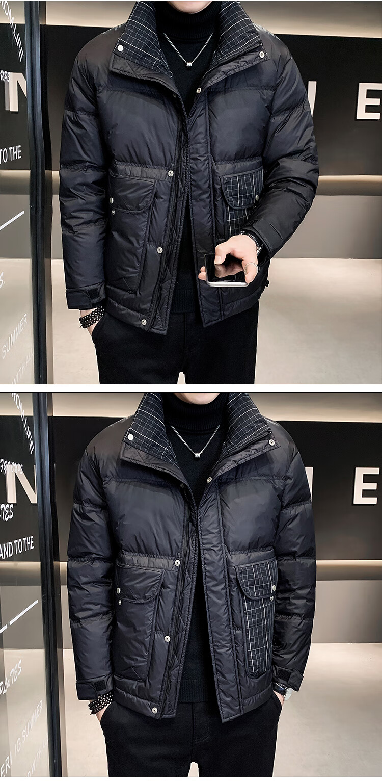 polo sport保罗旗舰店 冬季立领羽绒服男士短款加厚宽松面包服大码