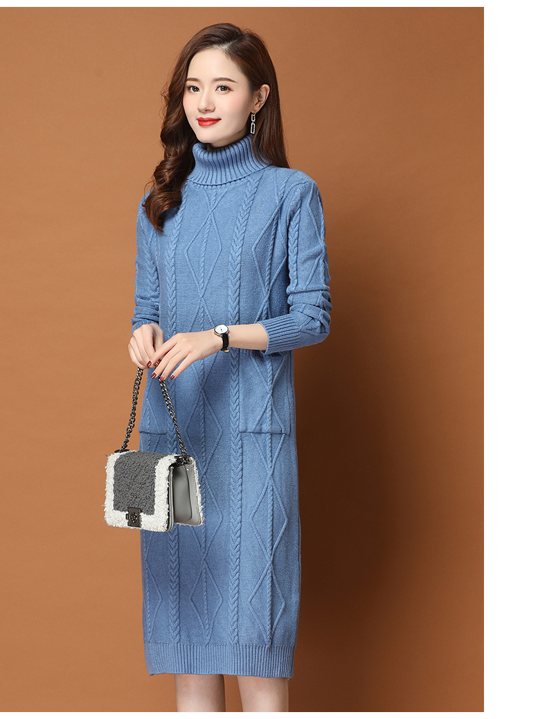 aymelon轻奢品牌高领毛衣女加绒针织连衣裙秋冬2020新款宽松中长款