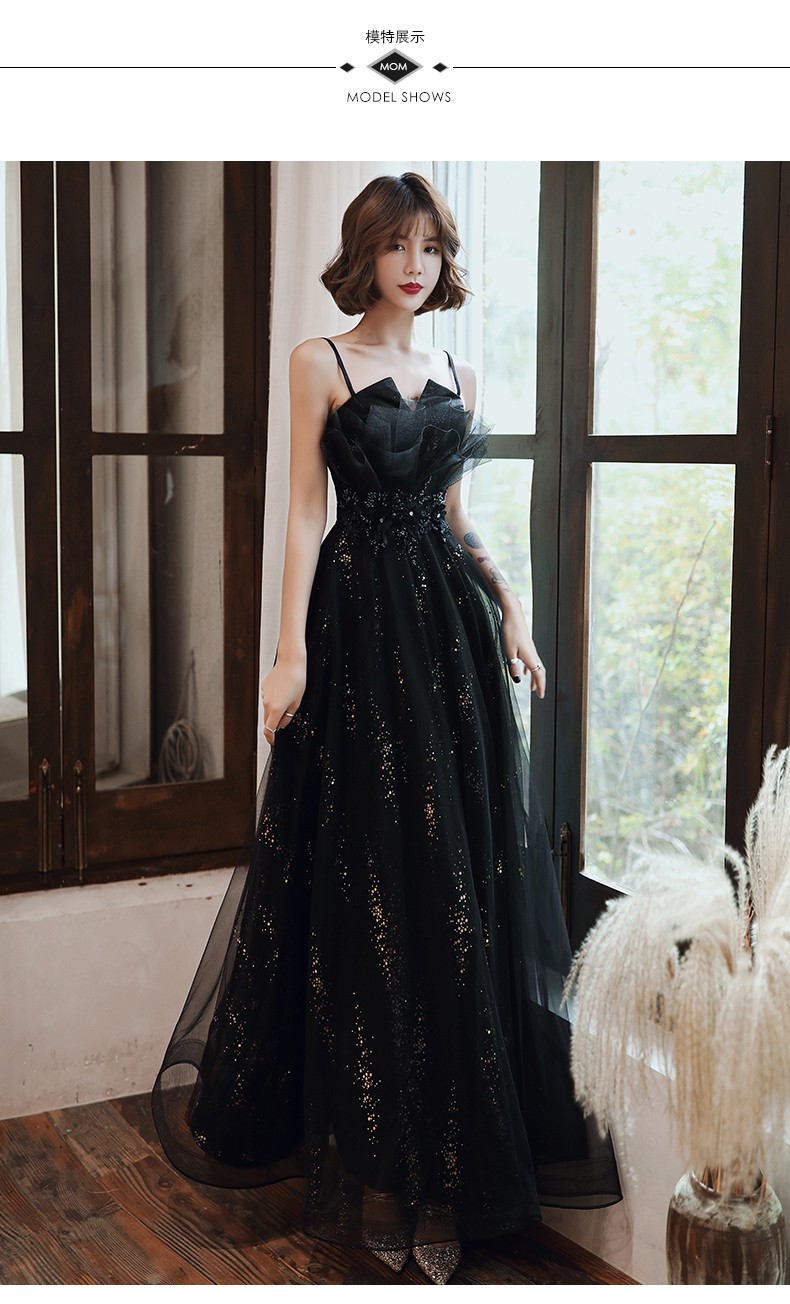 宴会晚礼服裙女新款气质主持小礼服裙黑色长款平时可穿连衣裙 吊带裙