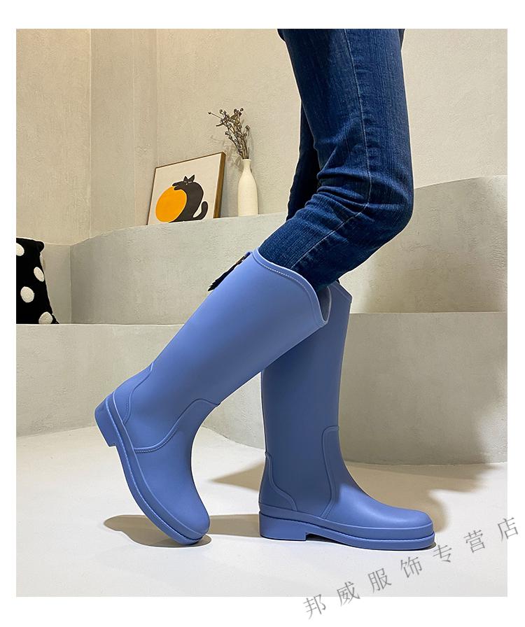 雨靴女潮流时尚款外穿防水鞋软底中筒胶鞋女士水鞋柯比登天蓝色高筒36