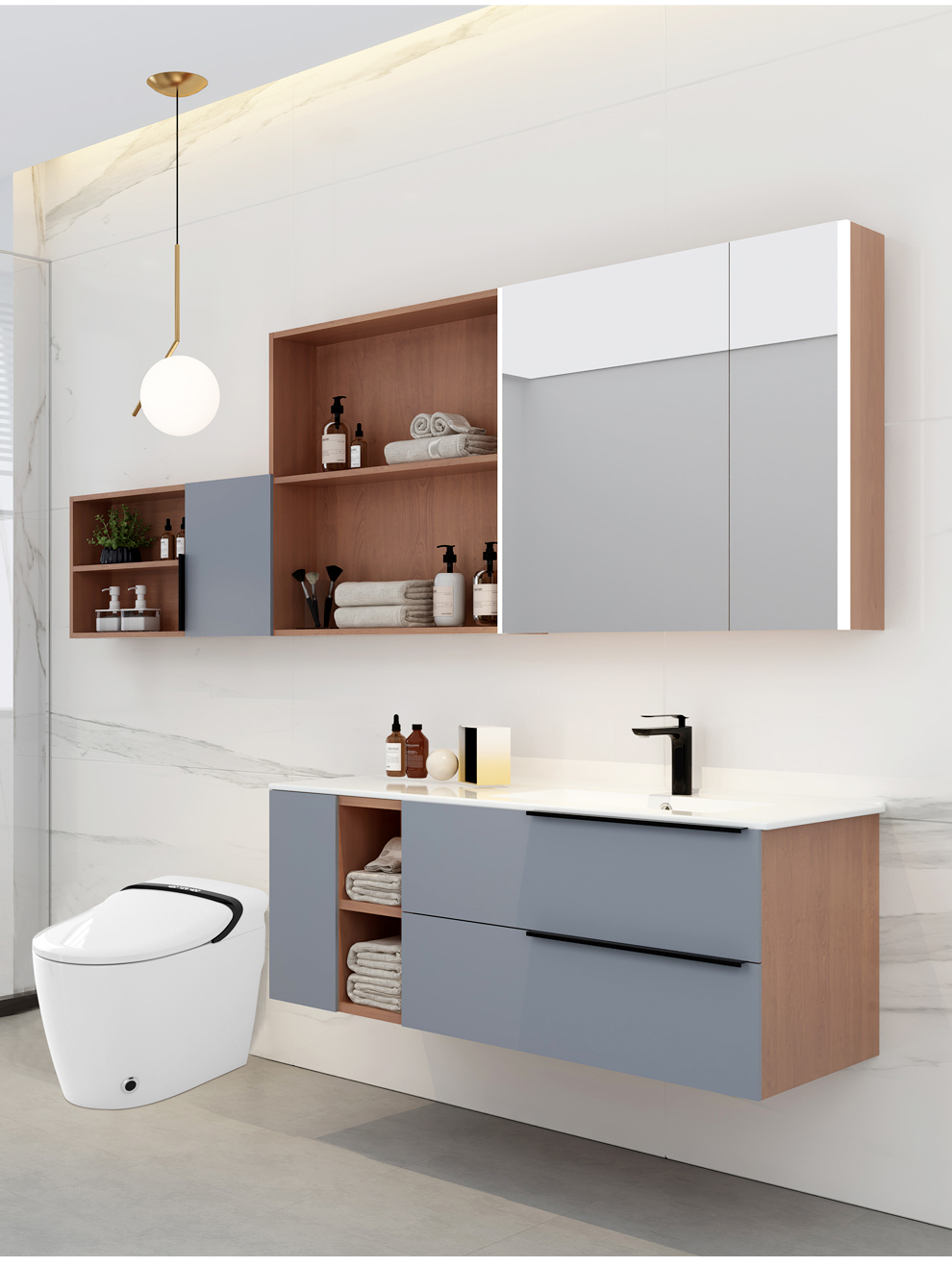 日本杉本sugimoto实木浴室柜现代简约卫浴柜镜柜面盆洗漱台吊柜卫生间