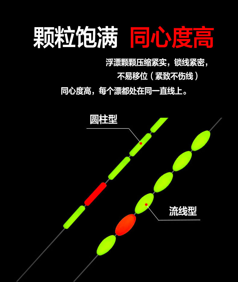 f七星漂鱼浮子钓鱼圆柱形鱼漂传统钓浮漂套装7星标散装音然1组7颗1红6