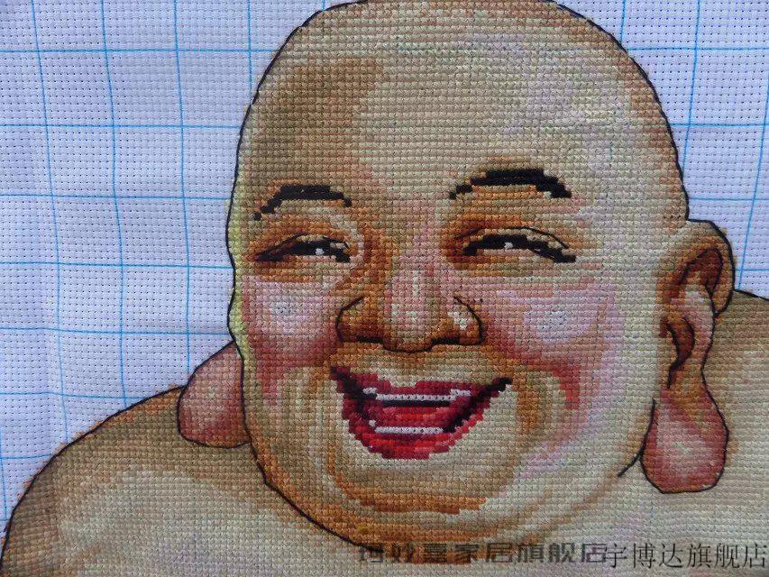 快递消毒发出大肚弥勒佛十字绣纯手工十字绣成品大肚弥勒佛笑口常开