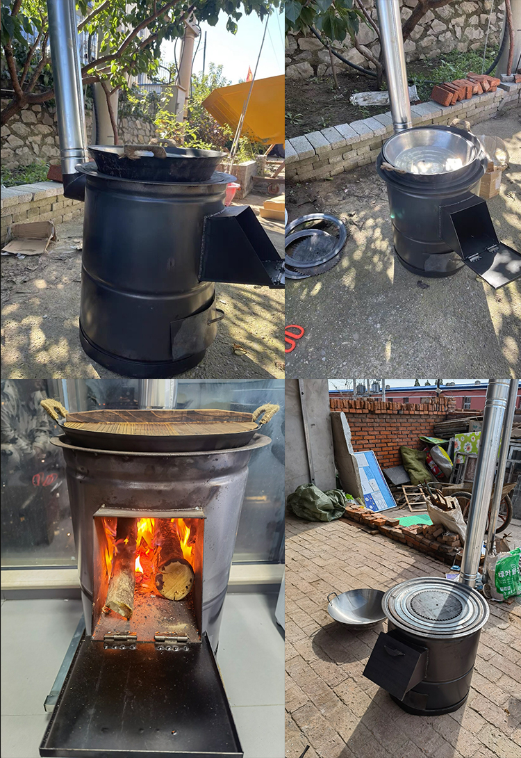 柴火炉户外家用灶农村无烟室内烧木柴新式炉便携节能大锅台子取暖黑桶