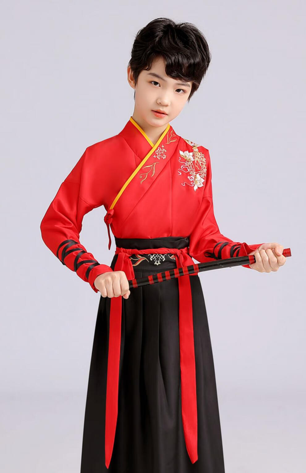 汉服男童幼儿园演出服3-6-9岁班服男童国学服装中国风女孩演出服黑色