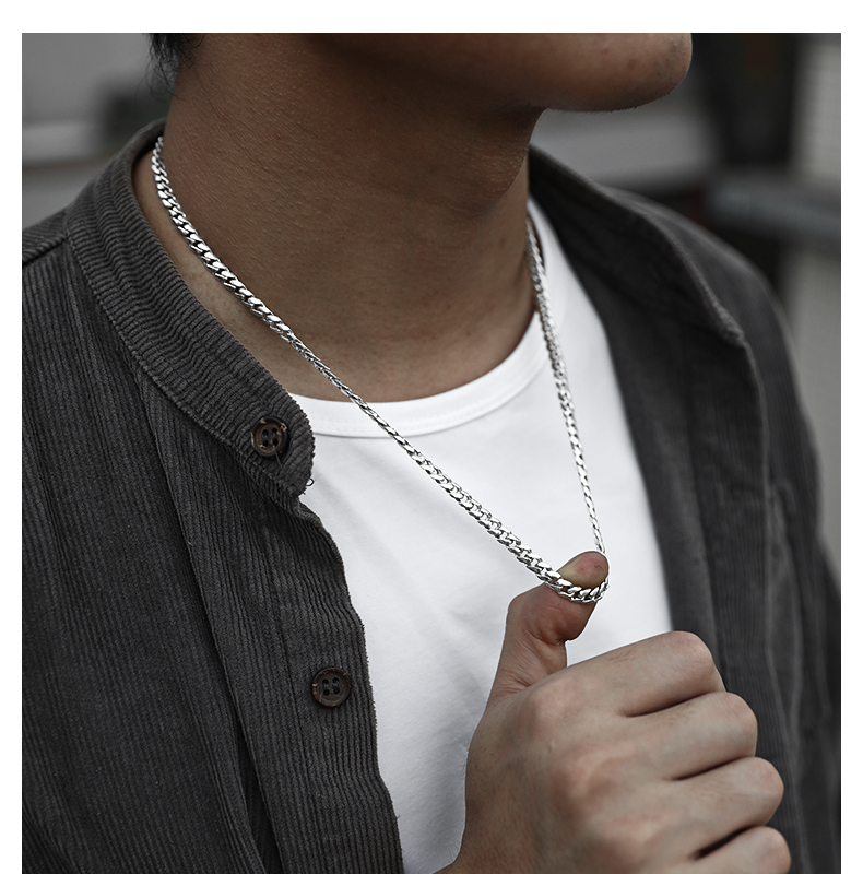 colimida口力米大925银时尚项链单链男士素链百搭古巴链无吊坠颈链