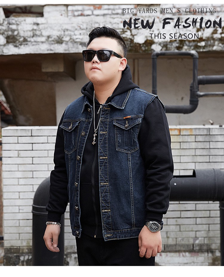 明星同款春季大码胖子男装弹力牛仔背心加肥加大牛仔马甲胖人牛仔衣服