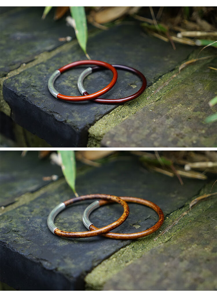 静黛 西藏野生鸡血藤手镯男 女款s925银藤镯本命年饰品木镯情侣 红藤