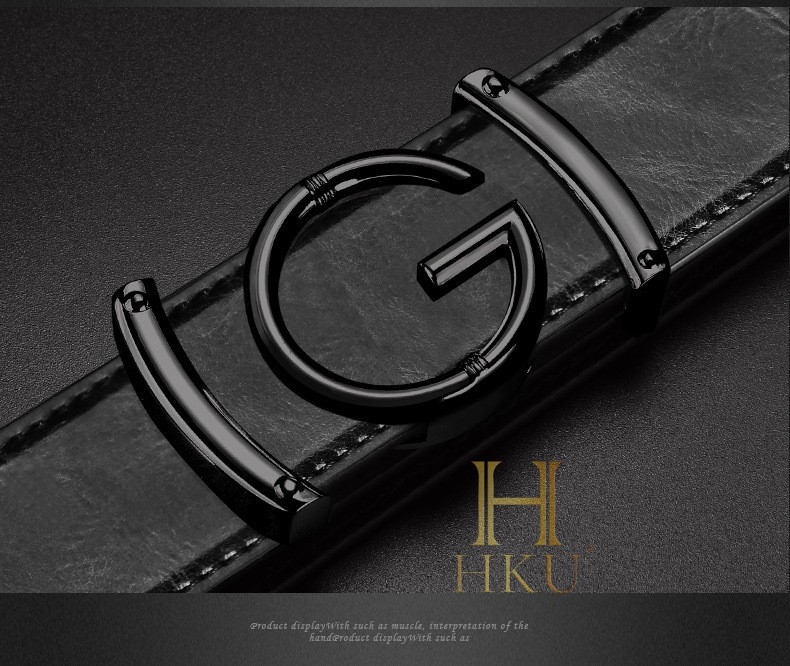 hku时尚大牌男士皮带男奢侈品潮头层皮配磨砂真牛皮商务休闲青年裤