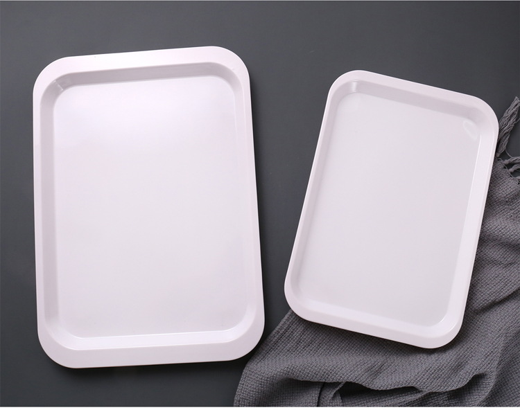 白色托盘加厚密胺塑料长方形方盘家用面包蛋糕盘子幼儿园托盘商用