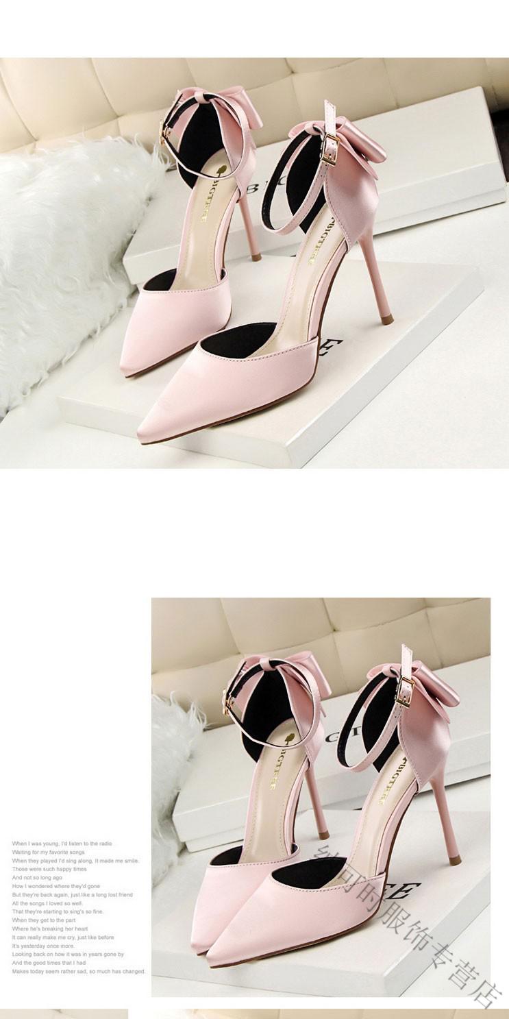 rushsoul大码cd性感夜店反串情趣一字扣高跟鞋细跟蝴蝶结超高跟10cm小