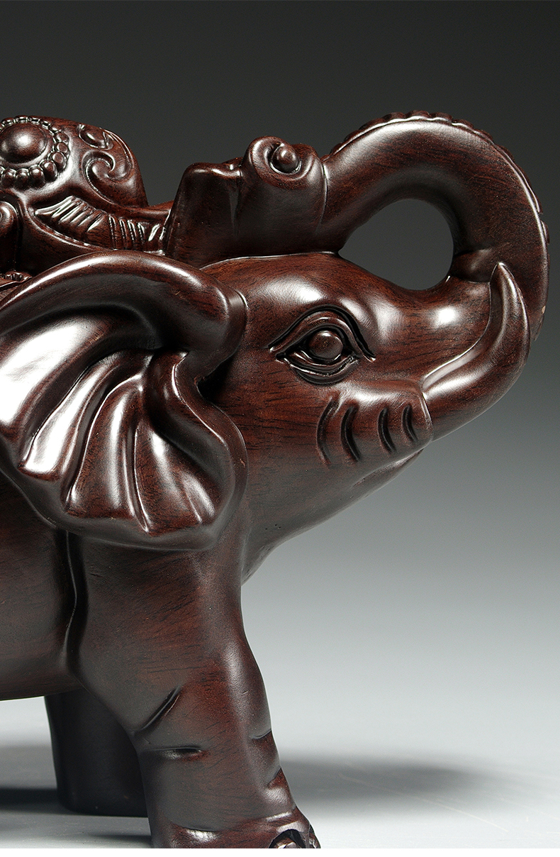 杞记木雕大象摆件一对家居办公室木象装饰工艺品店铺开业新居送礼精雕