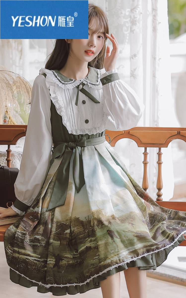 新品香港雁皇洛丽塔裙子成人风油画lolita高中大学生少女日常可穿公主