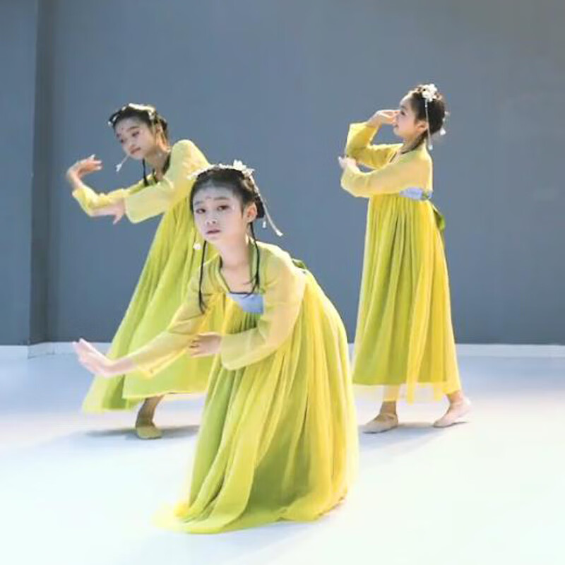 桃花笑表演服儿童汉服有位姑娘演出服六一舞蹈表演古风幼儿园桃花笑
