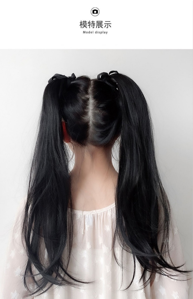 jk日系软妹萝莉马尾 绑带双马尾【60cm】 自然黑 护理套装【图片 价格