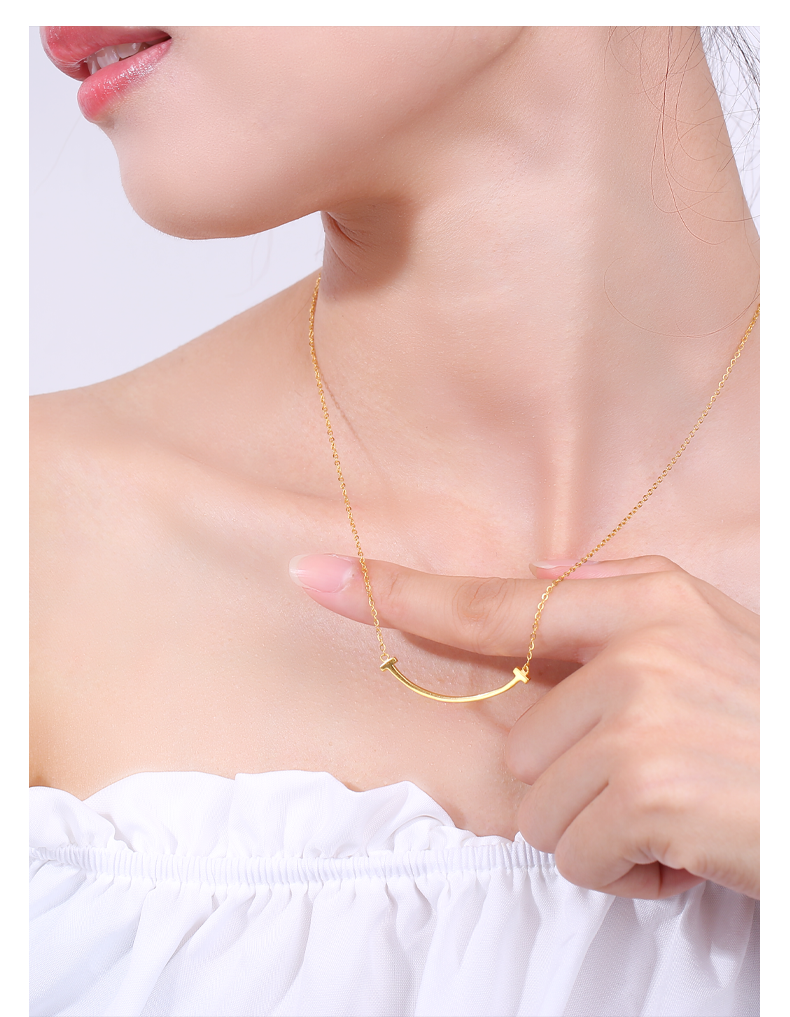 弧形微笑吊坠气质锁骨链送女朋友老婆纪念日礼黄金微笑项链重约273克