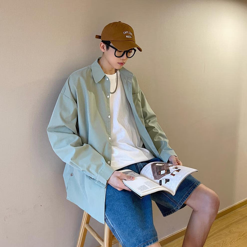 gualaoban衬衫男设计感小众ins痞帅男士衬衣冷淡风男装感春秋季薄外套