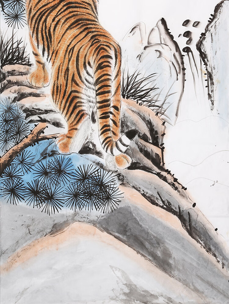 冯大中字画工笔老虎四尺竖幅名家精品国画纯手绘名人书画作品收藏纯