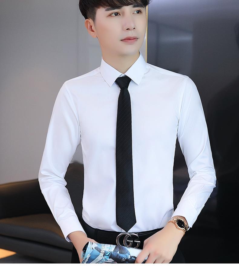 斐升 黑色衬衫男士长袖西服内搭衬衣秋季商务休闲正装免烫弹力寸·衫