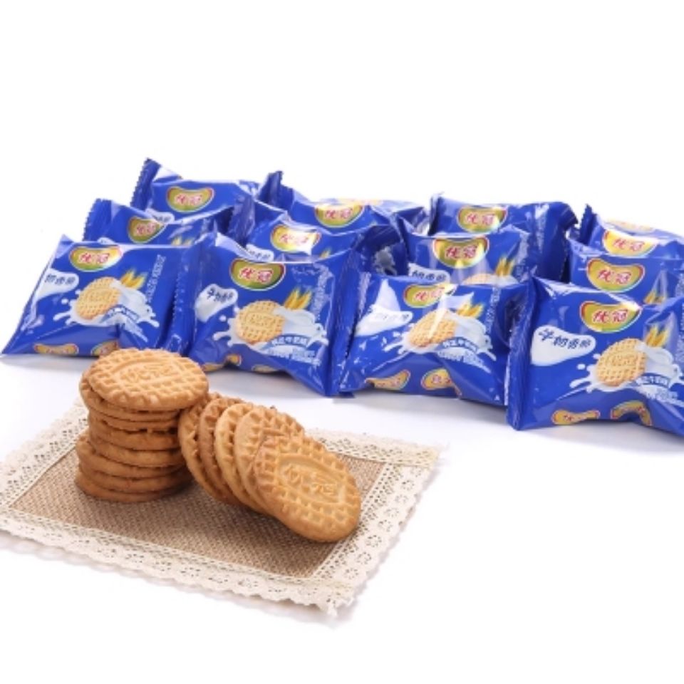 达能优冠牛奶香脆饼干100gx3香脆特浓牛奶味散条装零食100gx3包