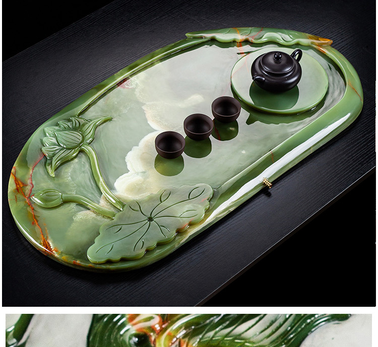 艾莹嘉 天然玉石茶盘家用大号石材手工精雕简约茶海茶托大理石头别墅