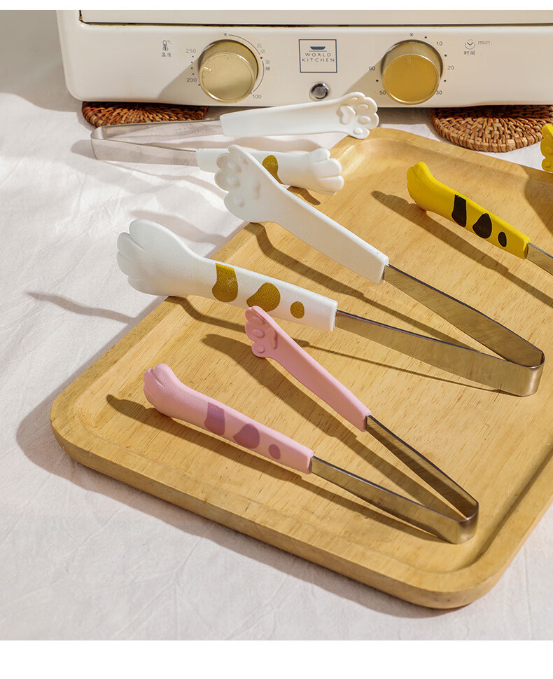 奕雪猫爪食品夹不锈钢食品级烘焙烧烤夹厨房食品食物夹面包甜点零食夹