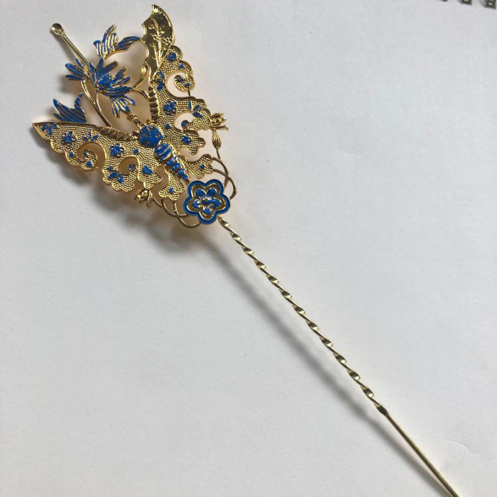 故宫汉服明制古典发钗子饰品一丈青 锦绣耳挖簪一只