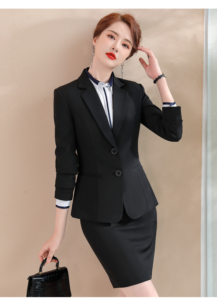 酒店前台员工服装秋冬高端职业装正装时尚西服女套装黑色西装套裙主持