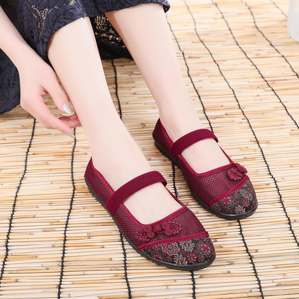 老太太鞋布鞋女单鞋夏季妈妈鞋子中老年透气网面鞋平底镂空布鞋a款