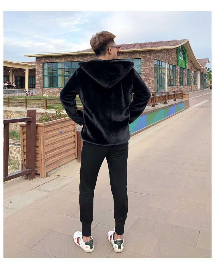 社会人衣服 大衣男士整貂社会精神小伙潮流雕衣连帽冬季仿皮草水貂绒