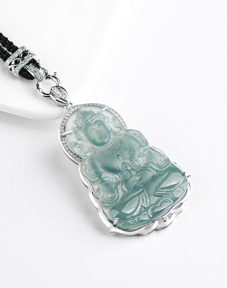timeswind时尚翡翠蓝水度母观音s925银镶冰种玉石吊坠女款项链挂件