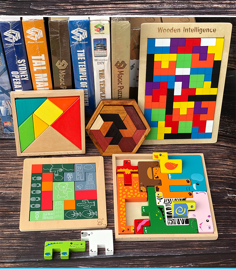 七巧板木制积木儿童宝宝力拼图玩具儿童拼板2-10岁俄罗斯方块 方块