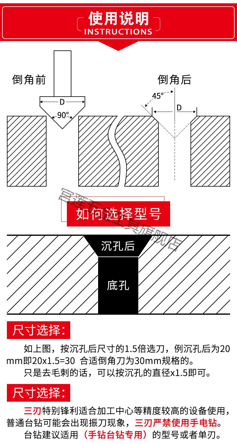 倒角刀含钴单刃三刃倒角刀去毛刺钻床用倒角器90°度不锈钢圆孔锪钻 4