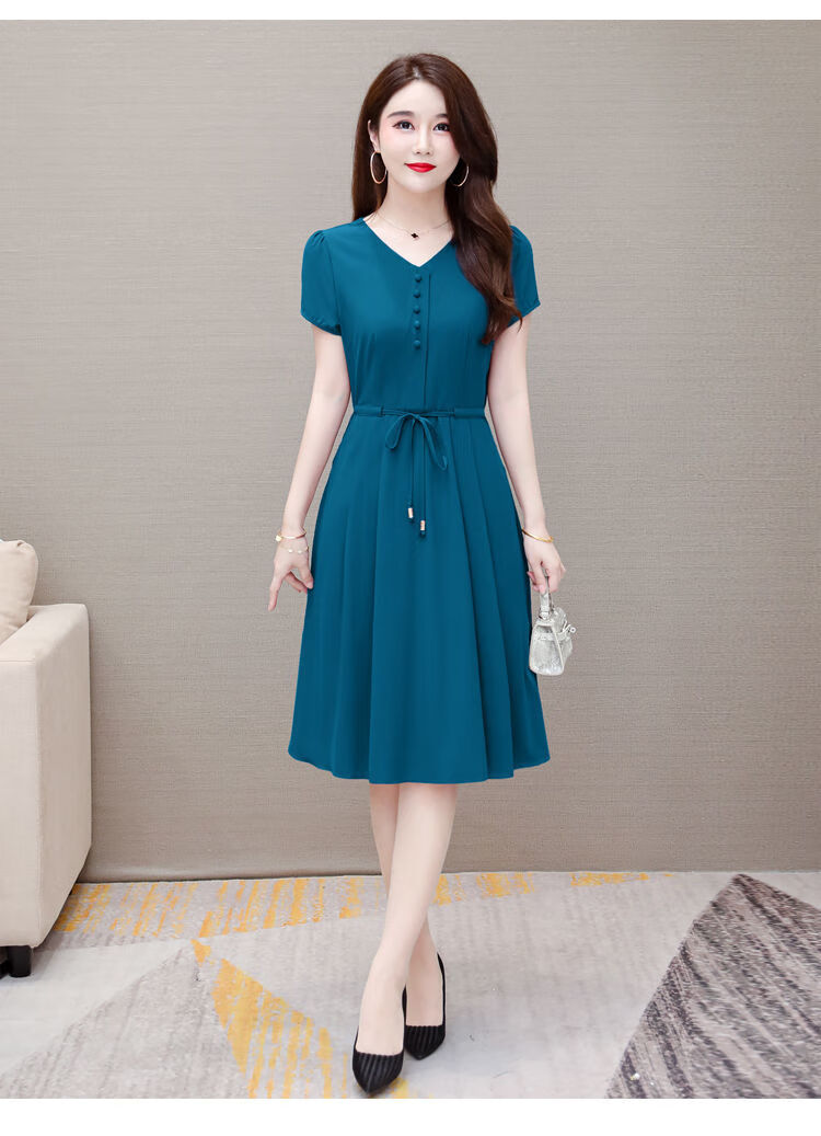 莫代尔棉冰丝口袋连衣裙女夏新款时尚洋气中年妈妈系带中长款短袖裙子