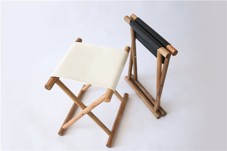 珑莉 实木马扎黑胡桃折叠椅牛皮家具家用小凳子新品家用户外垂钓坐具