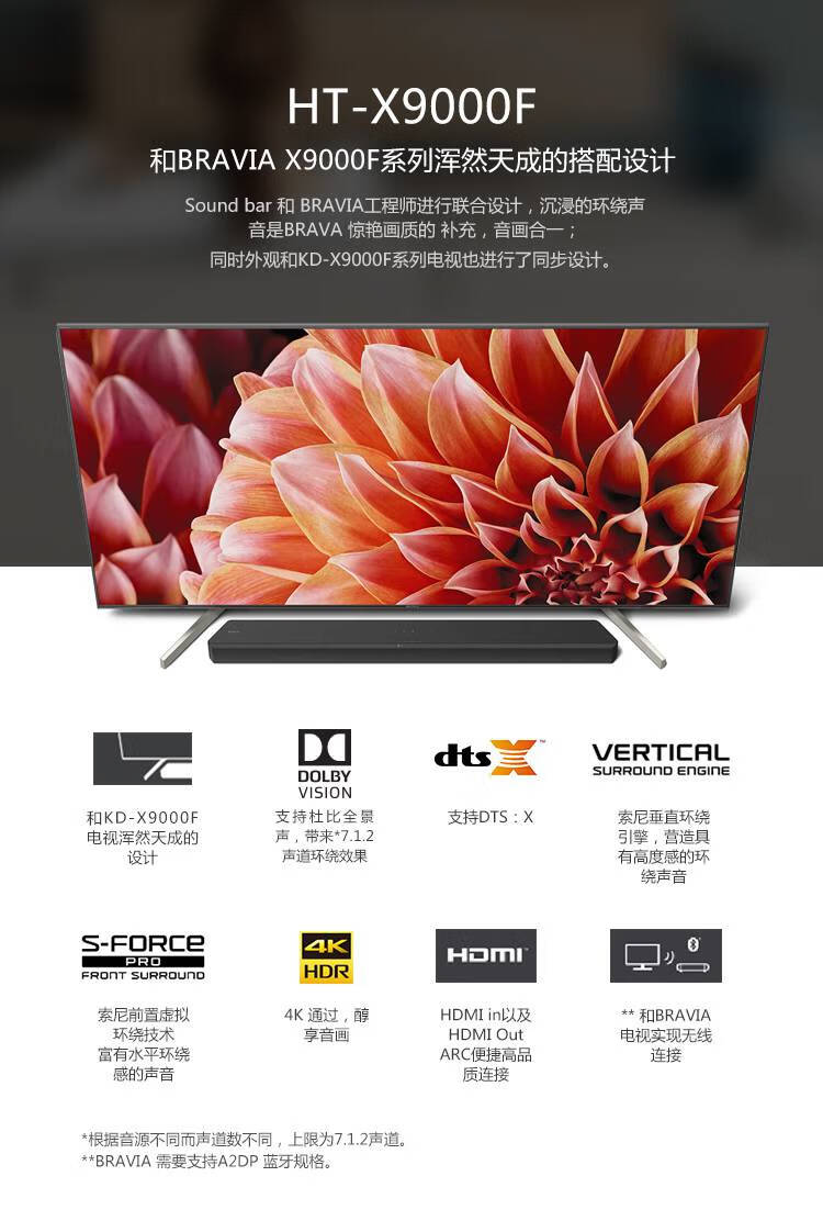索尼(sony)ht-x9000f 全景声无线手机蓝牙回音壁音箱家庭影院套装