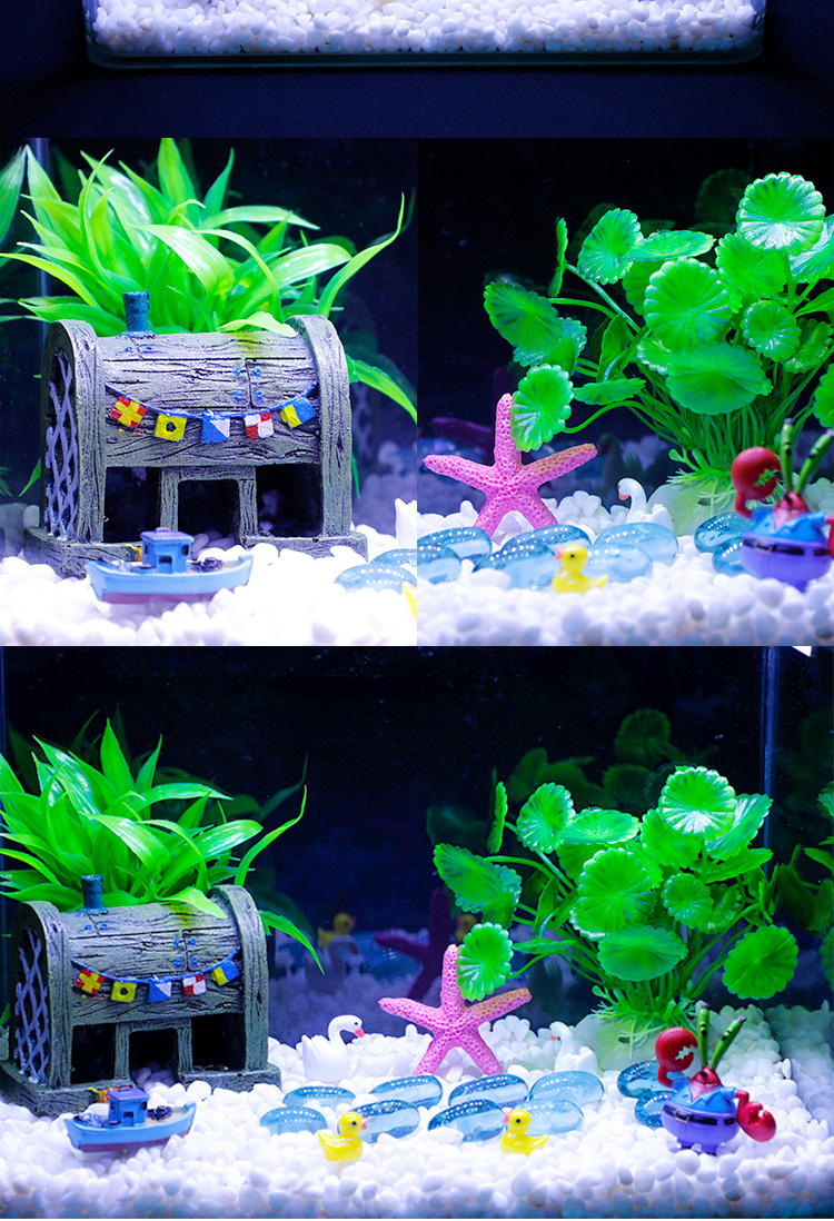 鱼缸造景水族箱装饰品海底世界菠萝屋套餐鱼虾躲避屋卡通树脂摆件灰色