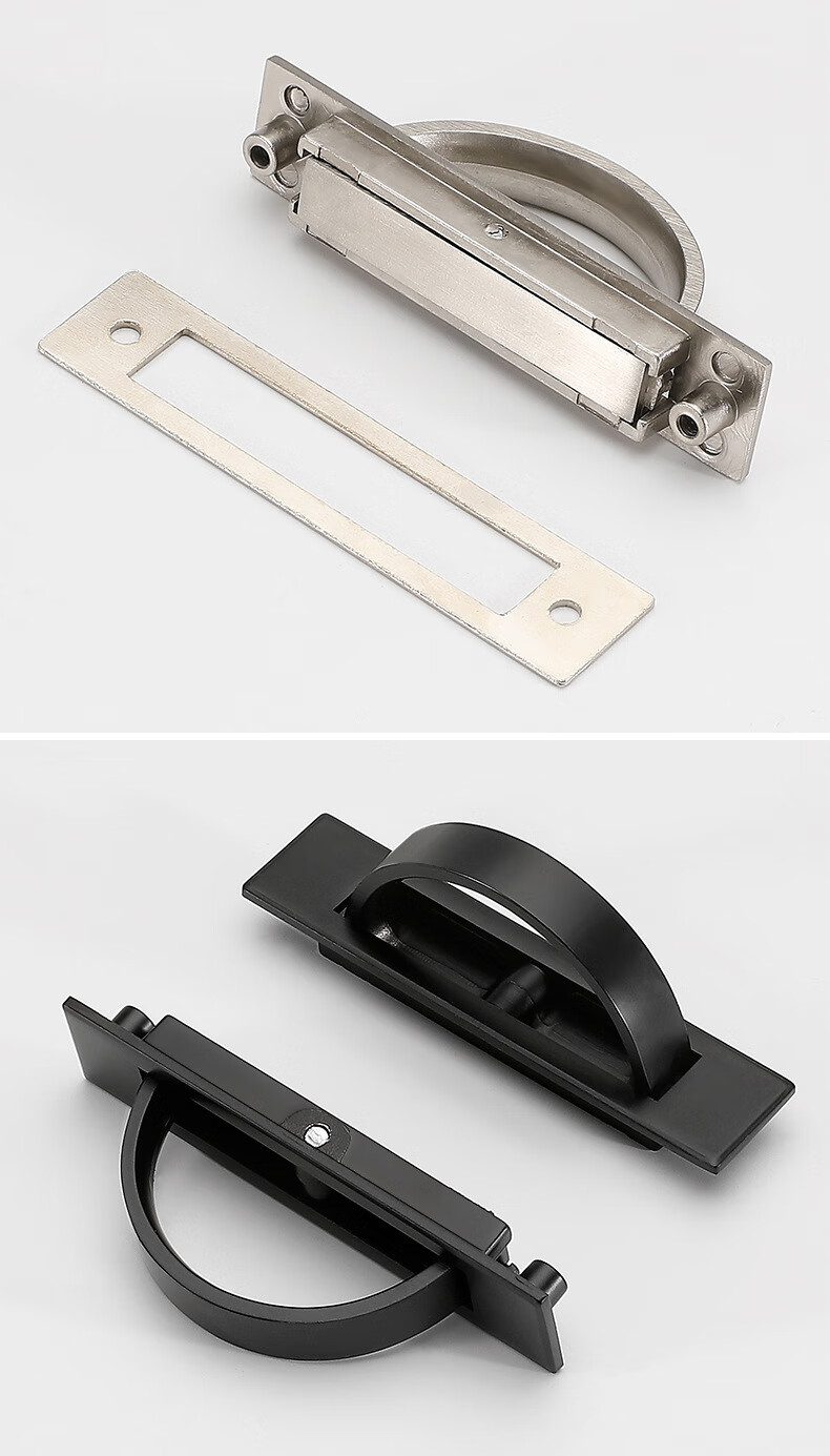 嵌入式旋转拉手半圆榻榻米五金暗拉手锌合金隐形橱柜门把手拉丝色无