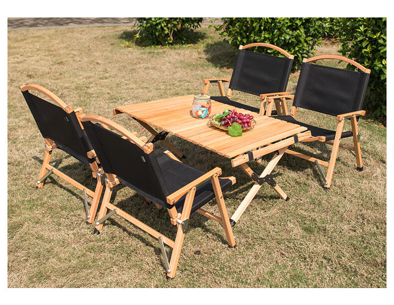 户外榉木蛋卷桌折叠桌椅套装野餐露营野营装备用品便携式实木桌子21配