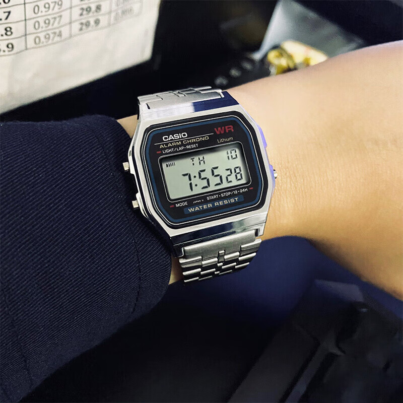 卡西欧casio联名款手表小方块复古电子男表casio小银块方表a158wa168f